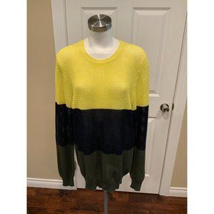MSGM Yellow/Blue/Green Loose Knit Crew Neck Sweater, Size XL
